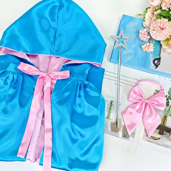 Fairy Godmother Costume Set Fairy Accessories Blue Hooded Cape Bow Tie Star Wand main image 4